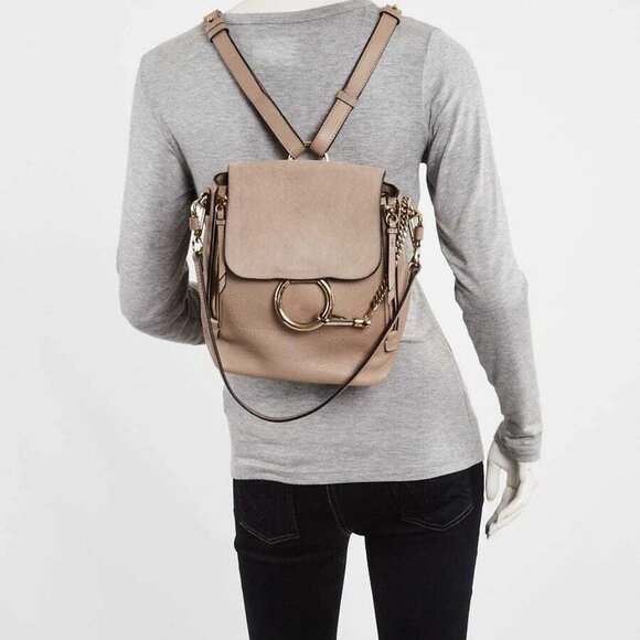 Chloe Motty Grey Leather/Suede Small Faye Backpack Bag - Picture 1 of 11